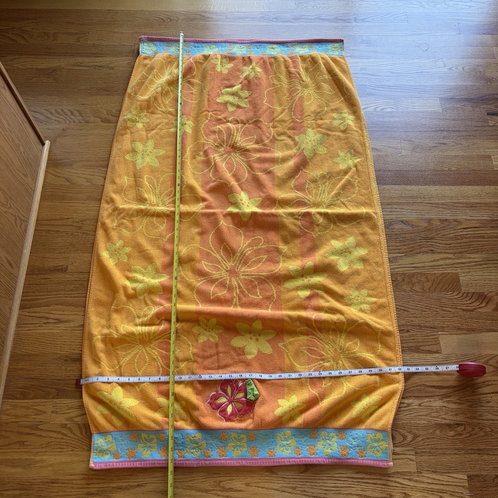 2 Vintage 90s Hibiscus Beach Towels Multicolor Embroider Appliqué Tropical‎ Boho - Picture 7 of 16